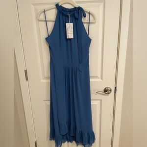 Warehouse UK blue halter midi dress